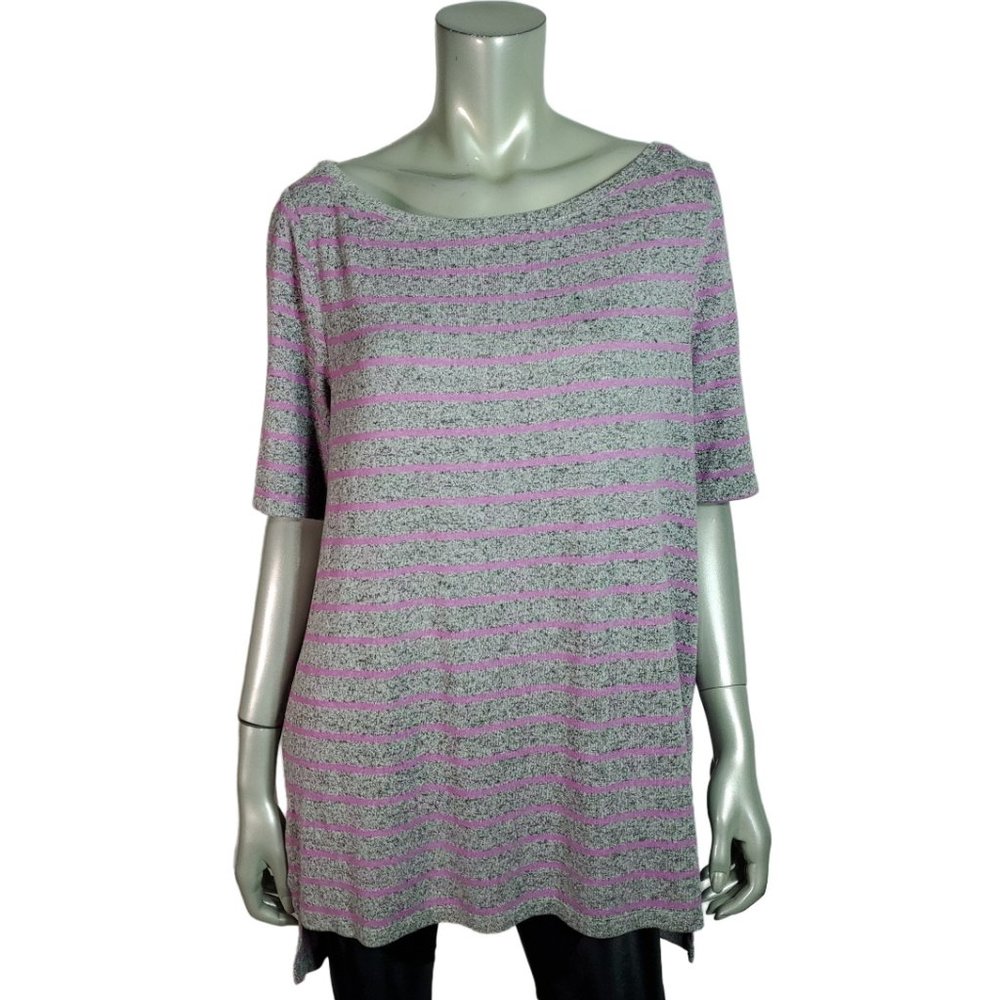 Lane Bryant Top Plus Size 14/16 Tunic High Low Side Slits Stretch Gray Pink